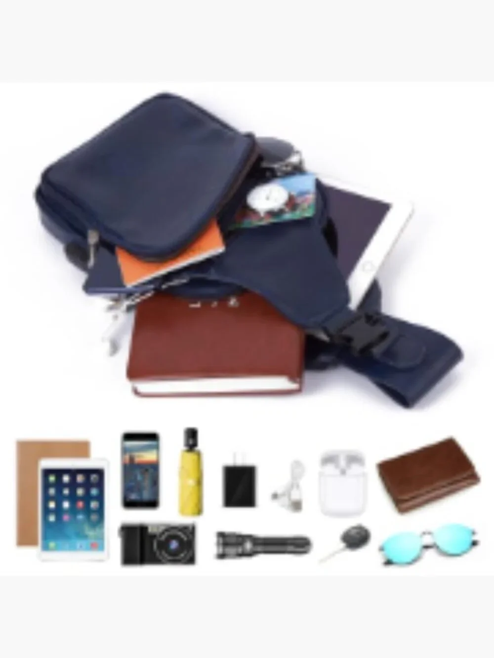 Lightweight Waterproof PU Leather Sling Bag with USB Charging Port